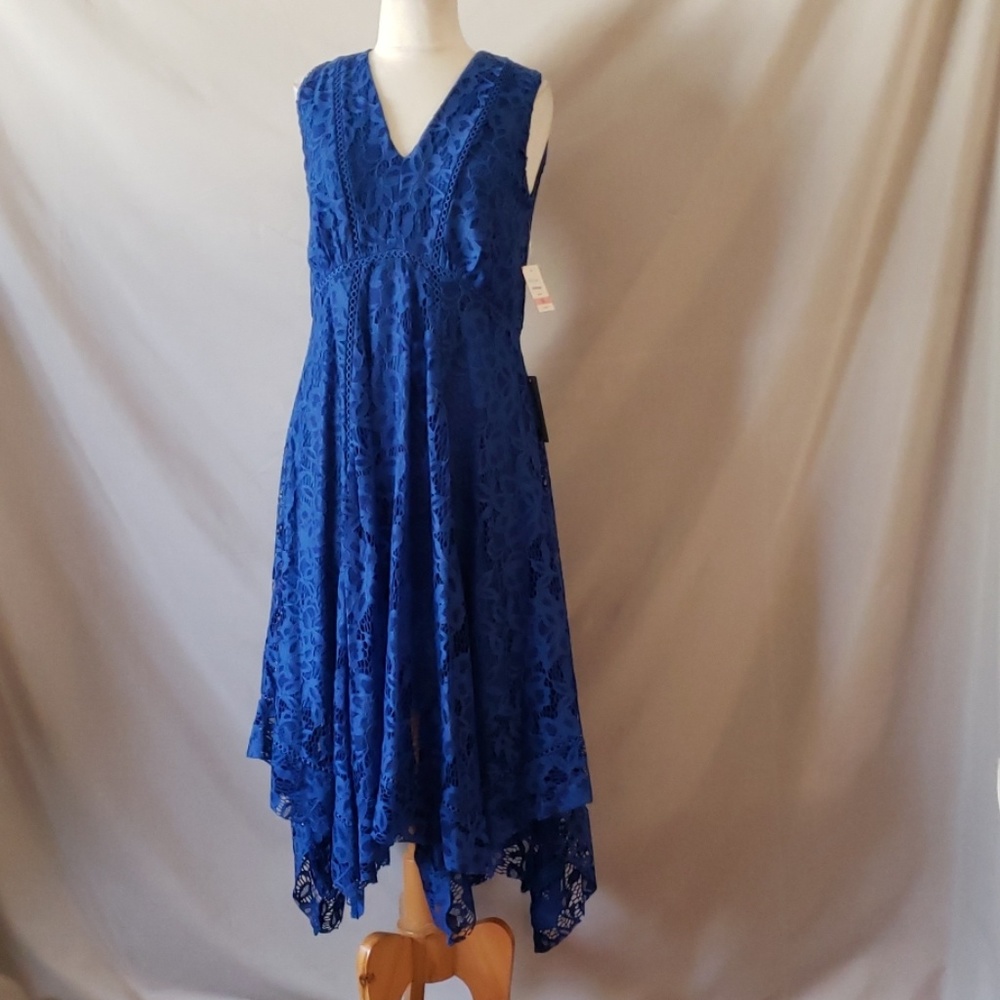 New Taylor V-Neck Blue Lace Midi Dress